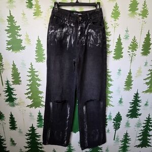 Black Fashion Nova Paijt Splatter Distressed Women Jeans.